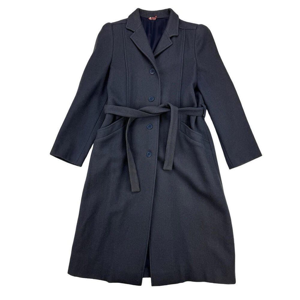 El Corte Ingles Cortty Vintage Belted Wool Coat Overcoat Purple Size 13 N | XS